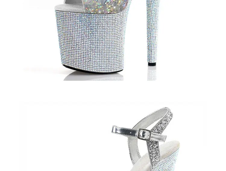 Stripper Shoes Clear 20cm Rhinestone Platform Hate Sky High Sandals Nightclub Model Shining 8inches High Heels New Bride Exotic
