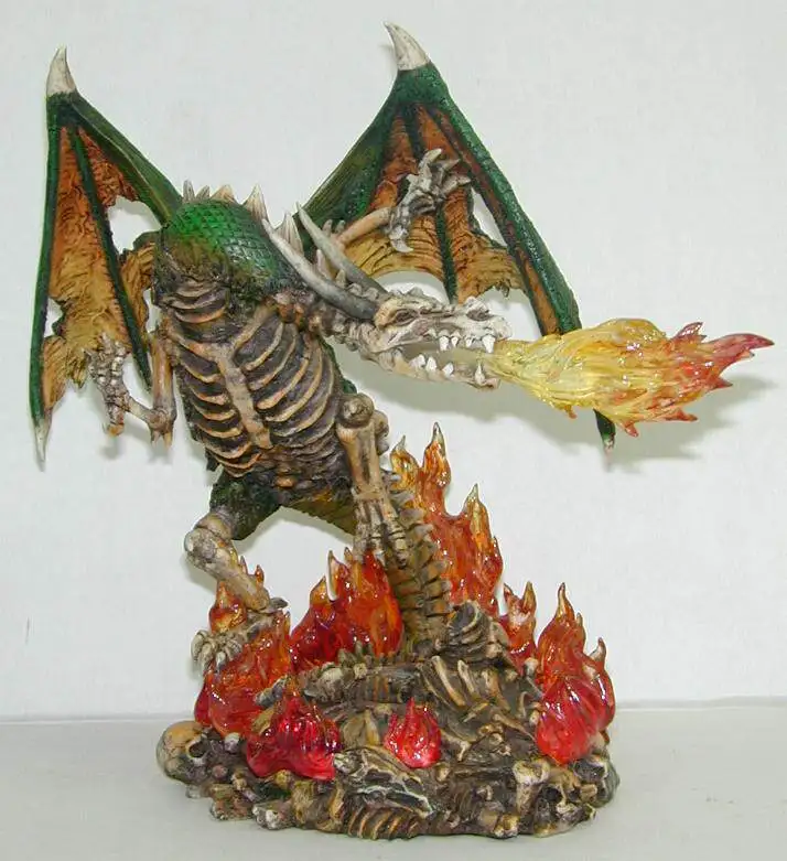 Skeleton Fire Breathing Dragon Resin Figurine Undead Bone Dragon Statue Flame Base Gothic Fantasy Dragon Desktop Ornament Gift