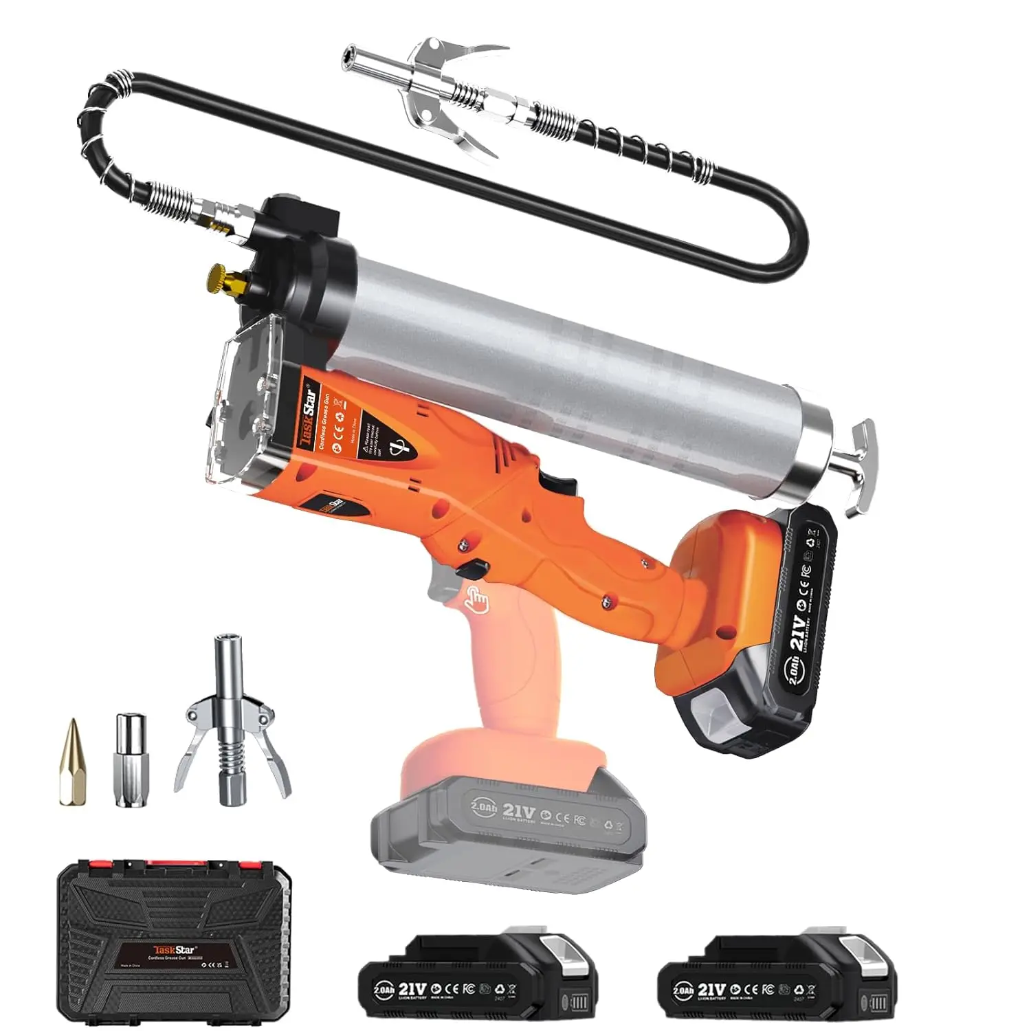 

Электрический смазочный пистолет TaskStar 2-в-1, 10000PSI, 39,4 дюйма, автоматический беспроводной смазочный пистолет для шланга для фермерской мастерской, обслуживания тяжелых машин