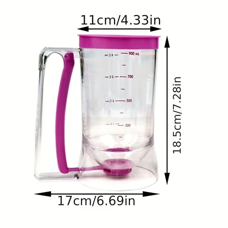 Dispensador de masa de 900ml, embudo graduado de mano, Dispensador de masa de pastelería para tortitas, Cupcakes y pasteles, 1 piezas