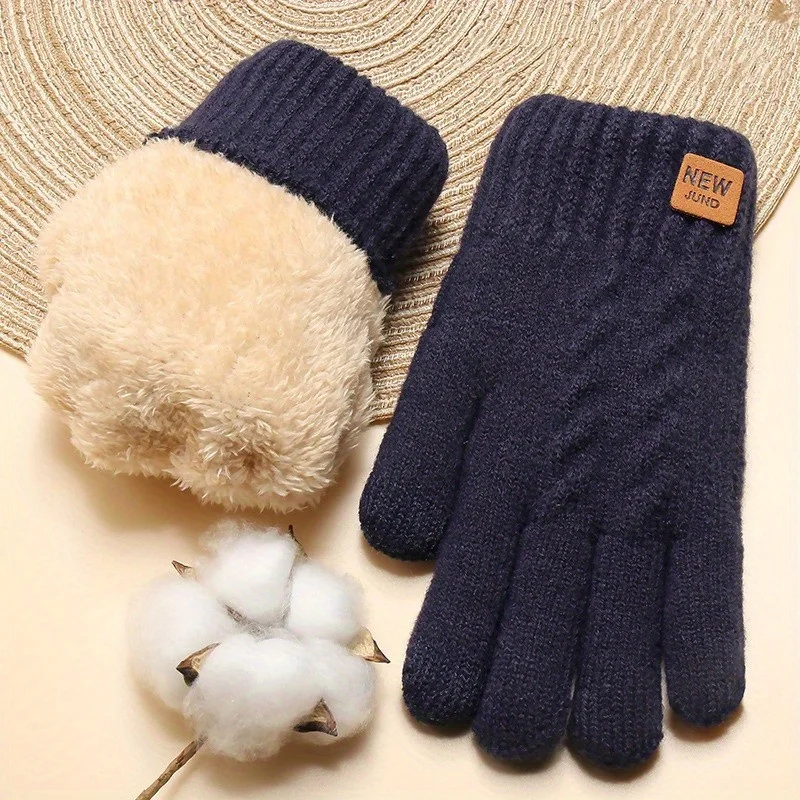 

Thickened Double Gloves, Velvet Anti-cold Warm Gloves Solid Color Touch Screen Gloves Winter Short Elastic Gloves