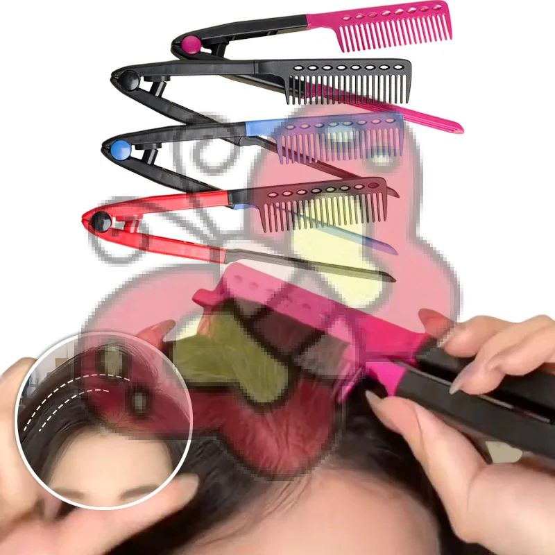 

1pc V Type Hair Straightener Brush DIY Hairdress Hairdressing Combs Natural Hair Styling Curling Comb Hair For Male And Female