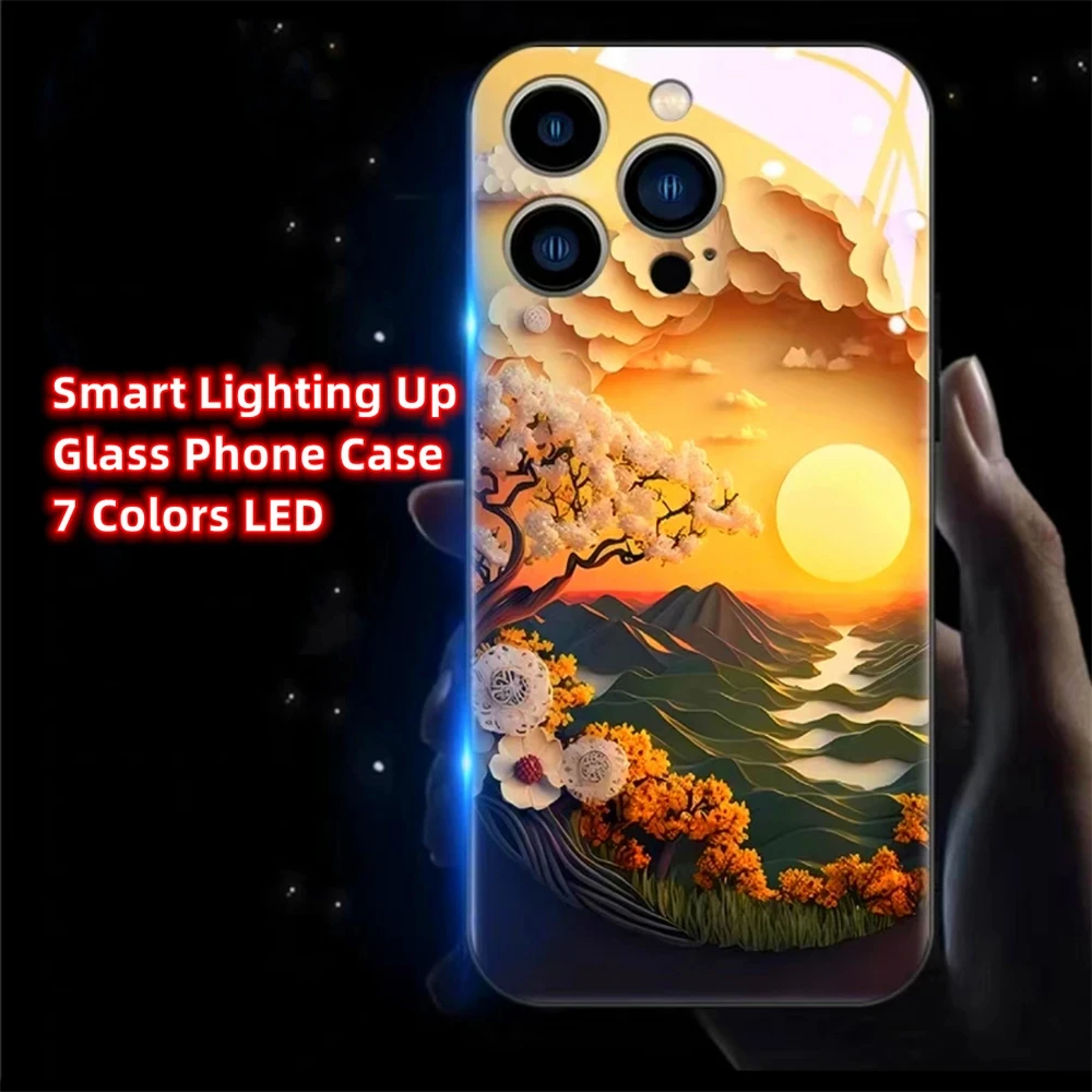 

Sunset Ancient Pine Sound Control LED Light Up Cases Luminous Cover For iPhone 16 15 14 13 12 11 Pro Max XR XS Plus 6 7 8 SE2020