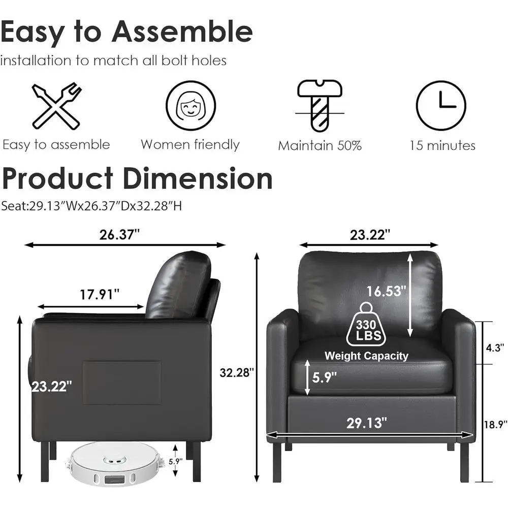 Black aux Leather Accent Chairs Set o 2 with Arms, Waiting Room, ern | Small Waiting Room Chairs with Metal Legs, Living Room Oi