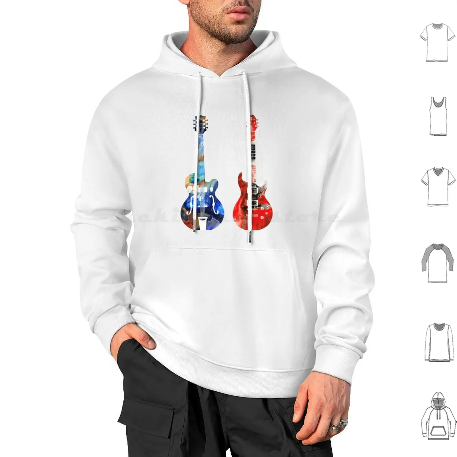 Guitar Threesome-Colorful Guitars Hoodie cotton Long Sleeve Guitar Music Song Guitars Musician Cool Nature