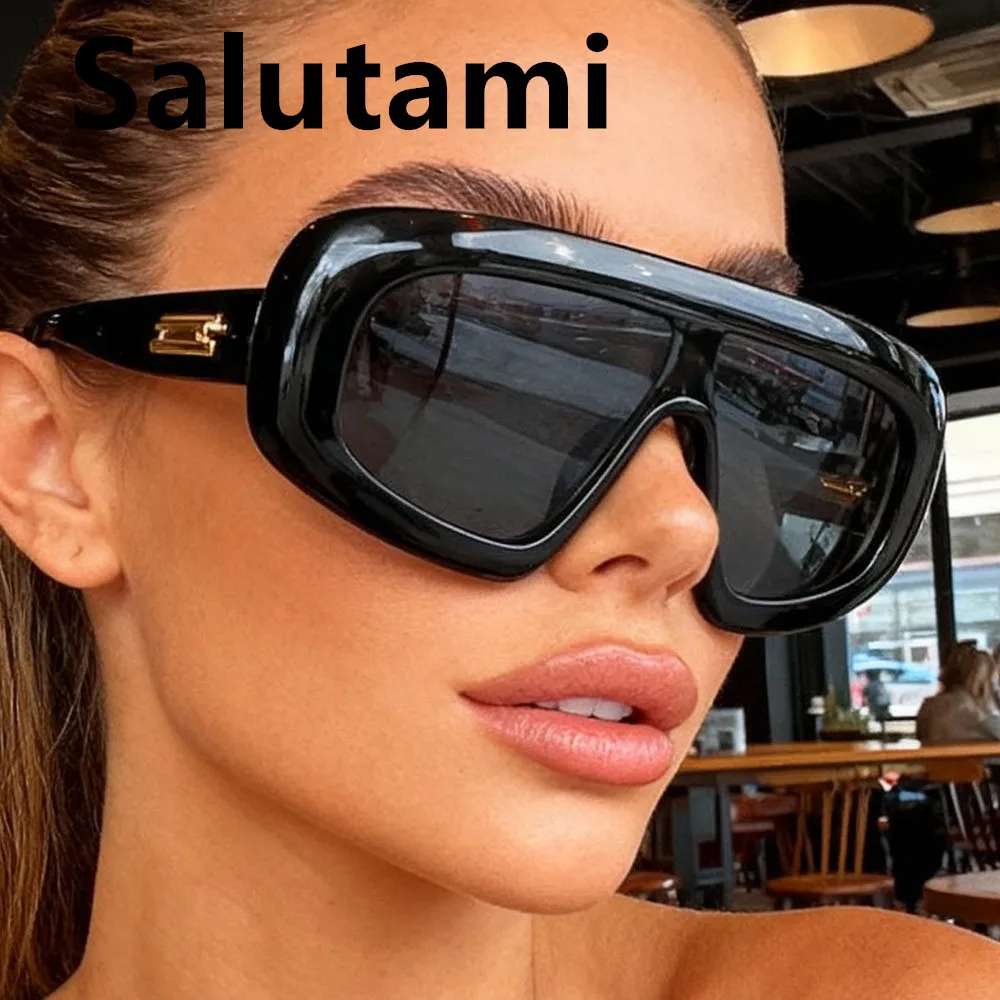 Vintage One Piece Square Sunglasses for Women New Fashion Black Gradient Oversize Sun Glasses Men Retro Stripe Driving Shades