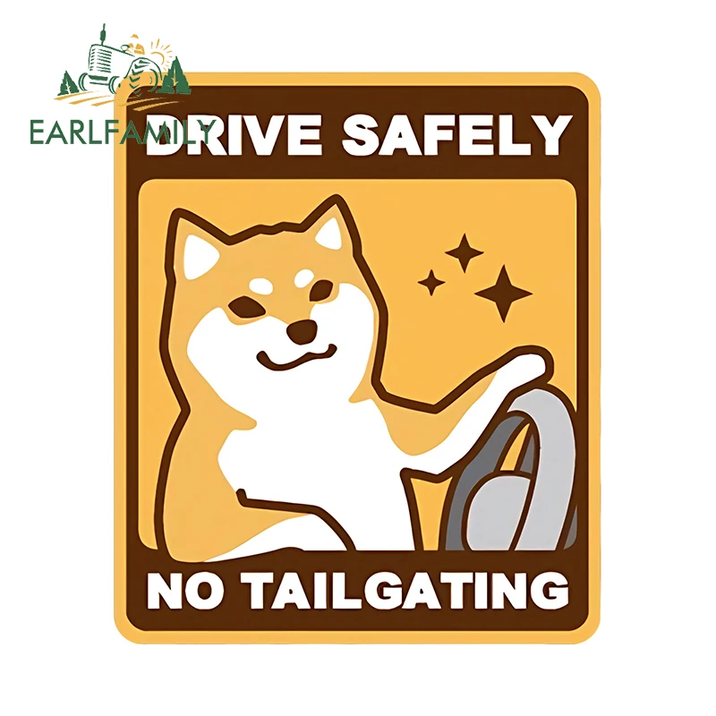 EARLFAMILY 13cm x 11.1cm Drive Safely Warning Car Stickers Cute Dog Printing Windows Scratch-Proof Decal VAN Animal Bumper Decor