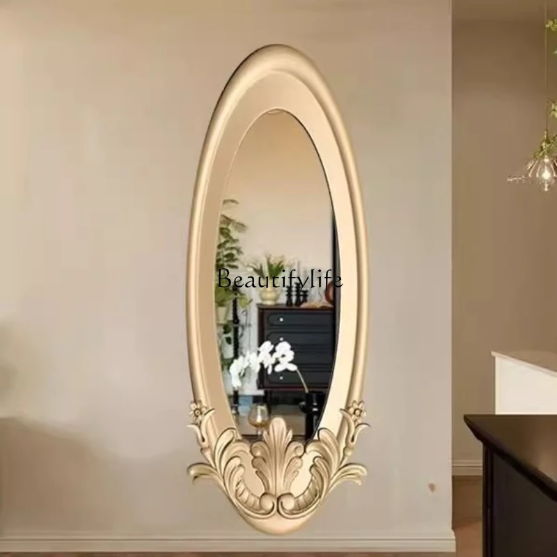 03.American oval full-length mirror wall hanging carving European light luxury special-shaped entrance fireplace decoration
