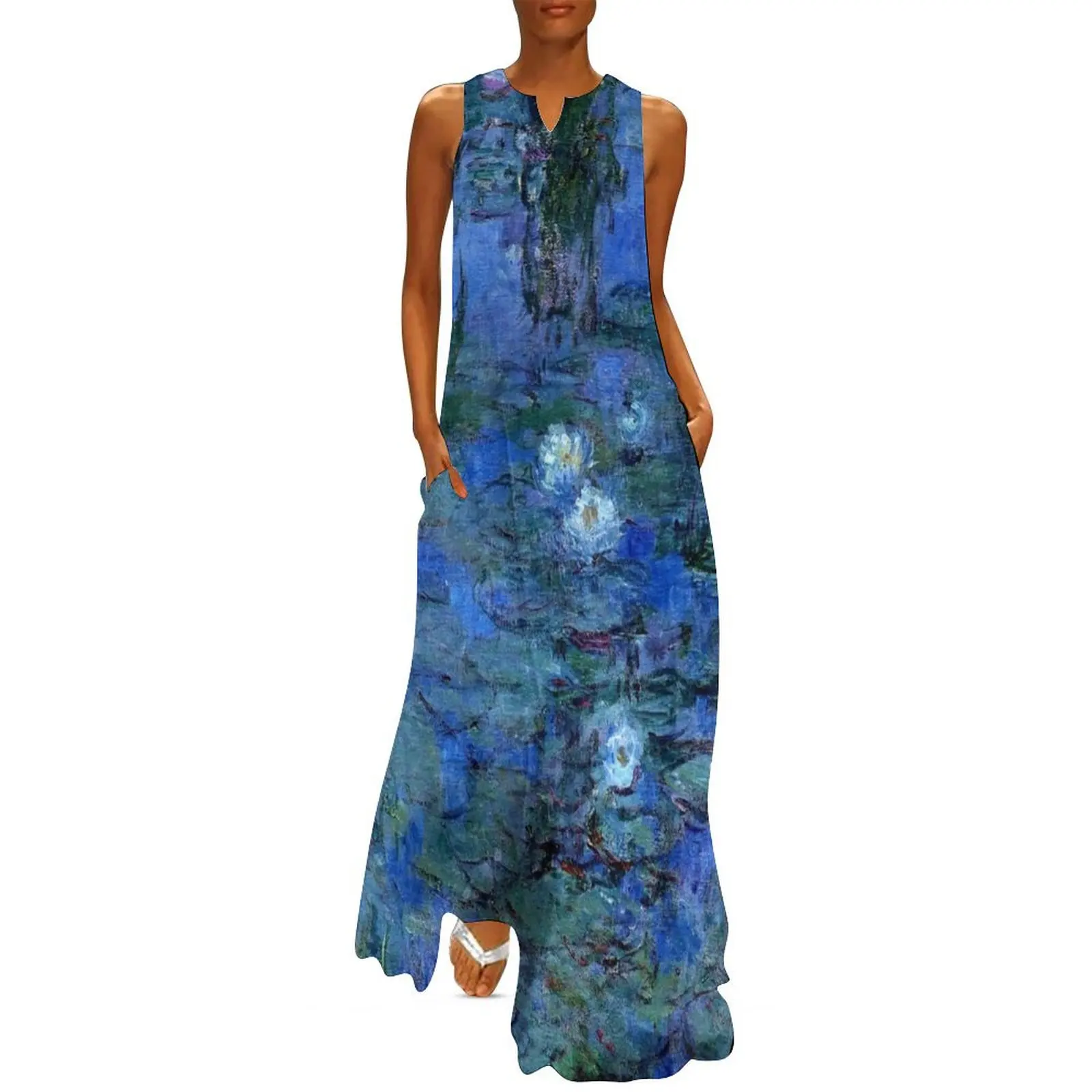 

Water Lilies Monet vibrant blue Long Dress dress women elegant luxury summer dress for women 2025