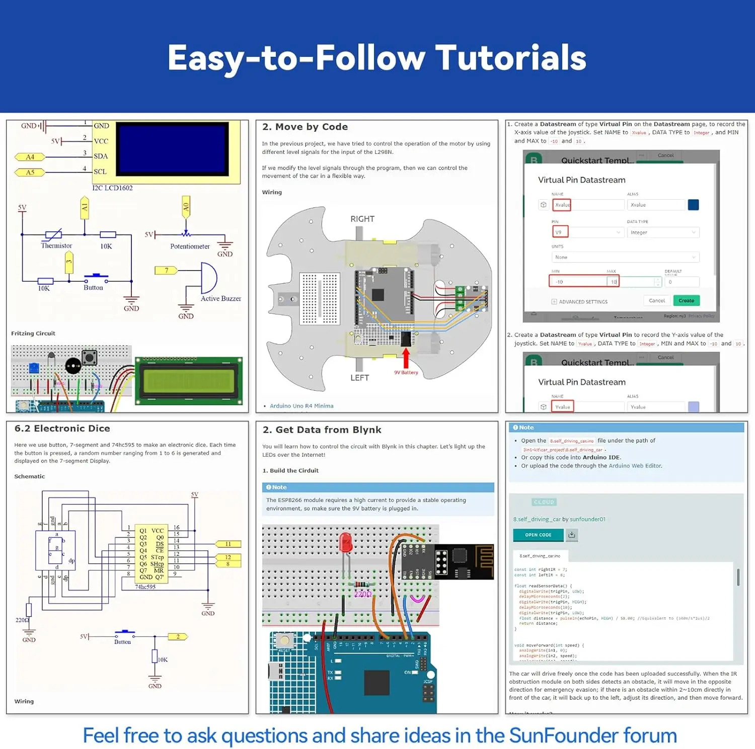Kit Super Iniciante 3 em 1 SunFounder com Arduino Uno R4 Minima Original, Projetos de IoT e Carro Inteligente, Mais de 50 Tutoriais Passo a Passo