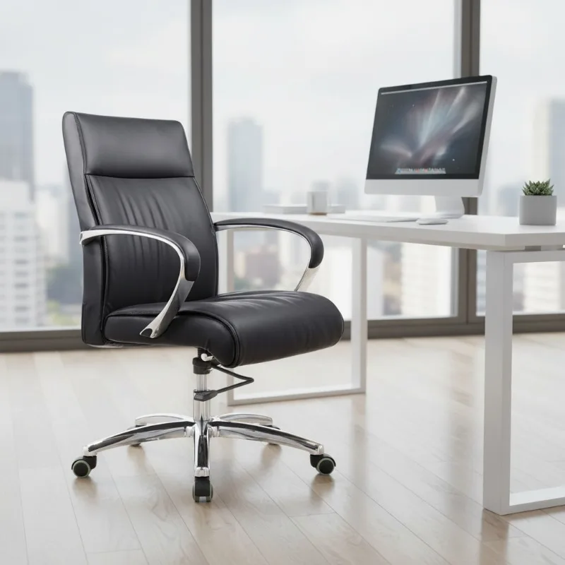High-quality Modern Leather Executive Office Chair with Aluminum Alloy Armrests Suitable for Home Office and tiny home