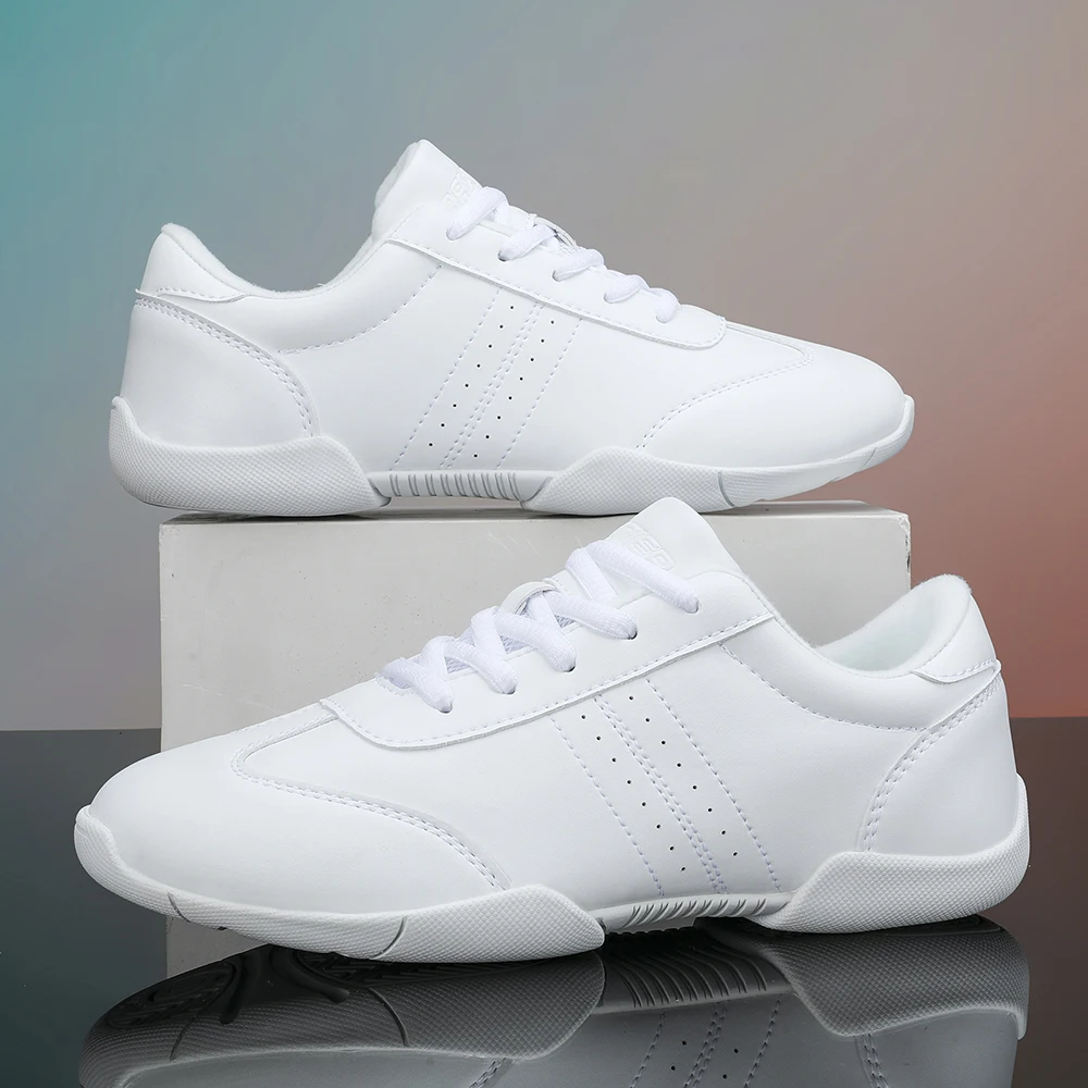 BAXINIER Zapatos de baile de porristas blancos para niñas jóvenes, entrenamiento atlético, tenis, caminar, zapatillas de competición ligeras