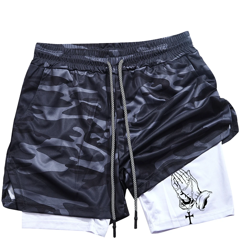 Unique Praying To God Design Men's Shorts with 2-in-1 Athletic and Relaxation Functions Various Sizes Quick Drying Sports Shorts