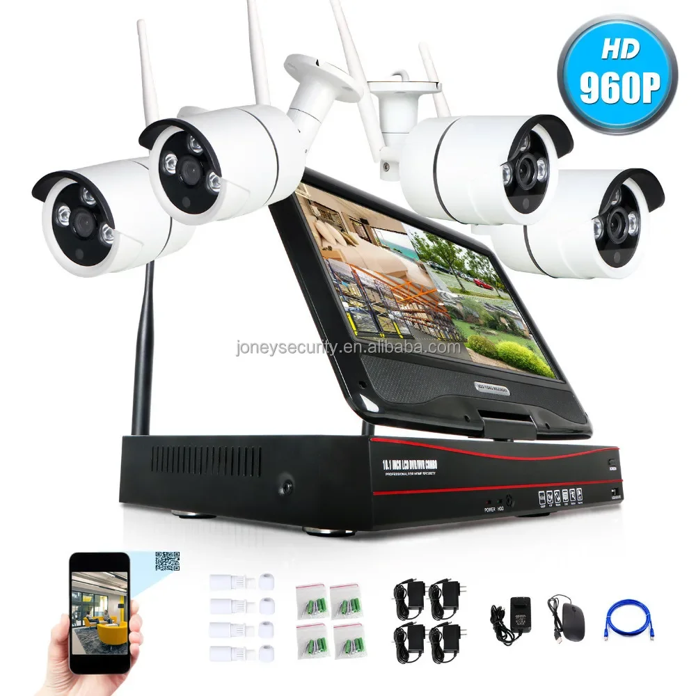 High Quality 3MP 4ch Wifi nvr Kit with 10 inch Monitor + 4 pcs cctv wireless camera + one pcs wireless NVR