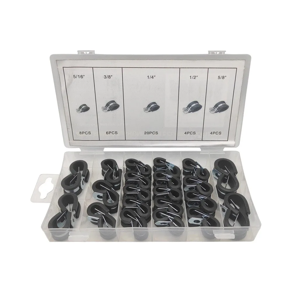 42PCS Cable Clamp Collection with Rubber Lined Zinc Iron Clamps for Wire Routing Pipe Mounting and Cable Control