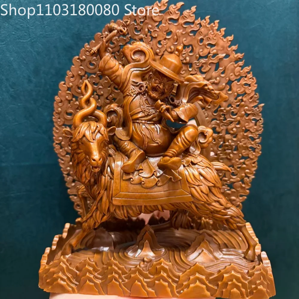 15cm Red Copper Carved Damchen Garwa Nagpo Statue Tibetan Dharma Protector Shangon Sculpture Altar Decor