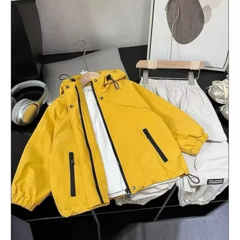 Boys Casual Jacket Spring Autumn 2026 New Hooded Fleece Lined Windbreaker Coat Kids Parent-Child Matching Outfit