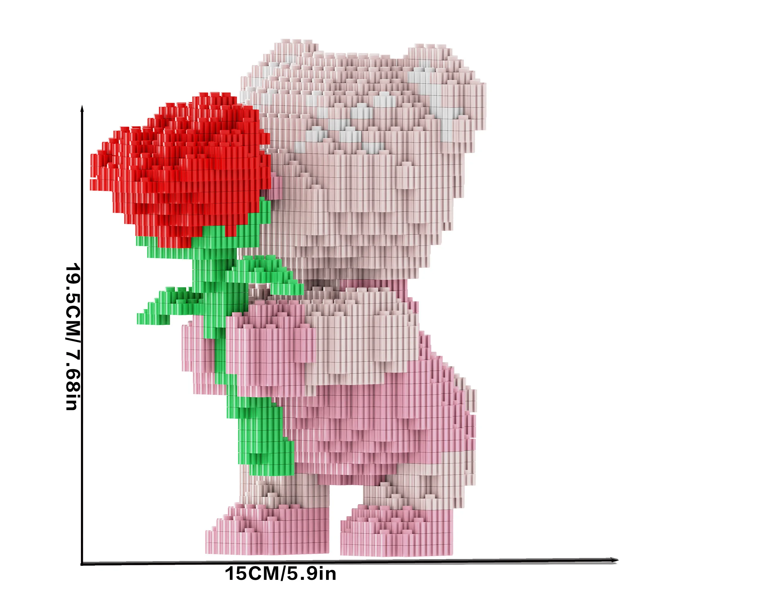 

7565 Building Block Rose Bear, a Romantic Bear with a Hand-Held Rose, Suitable for Gift Giving, a Perfect Choice for Companion