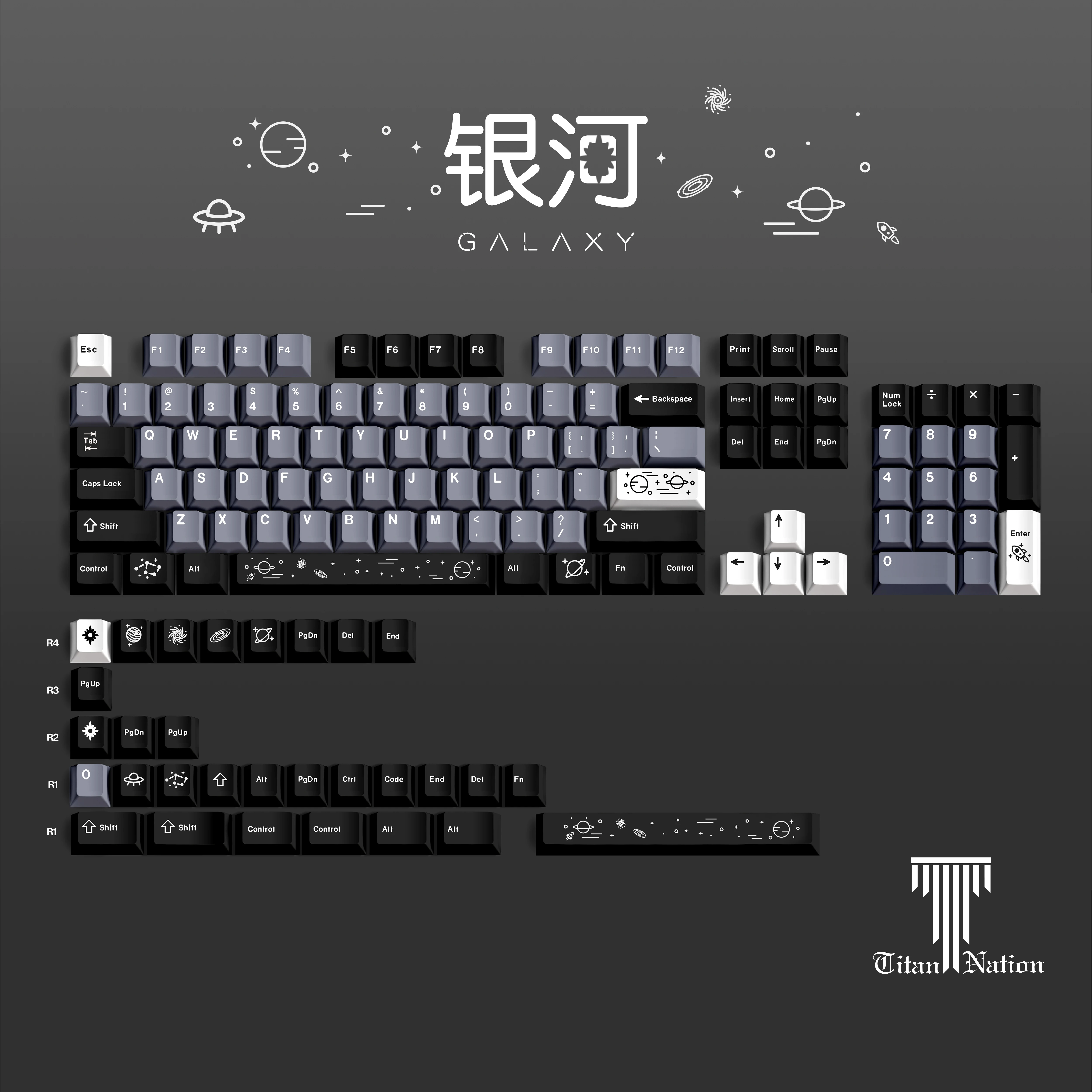 134 Kunci GMK Galaxy Keycap, Tema Kepribadian Pbt Keycap Pewarna Sublimasi Set untuk Keyboard Mekanis 6.25u 7u Profil Cherry