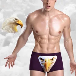 Cotton Men Boxer Shorts Seamless Wolf Mid-Waist Panties Long Animal Pattern Lingerie Saisus Soft U-Convex Underwear