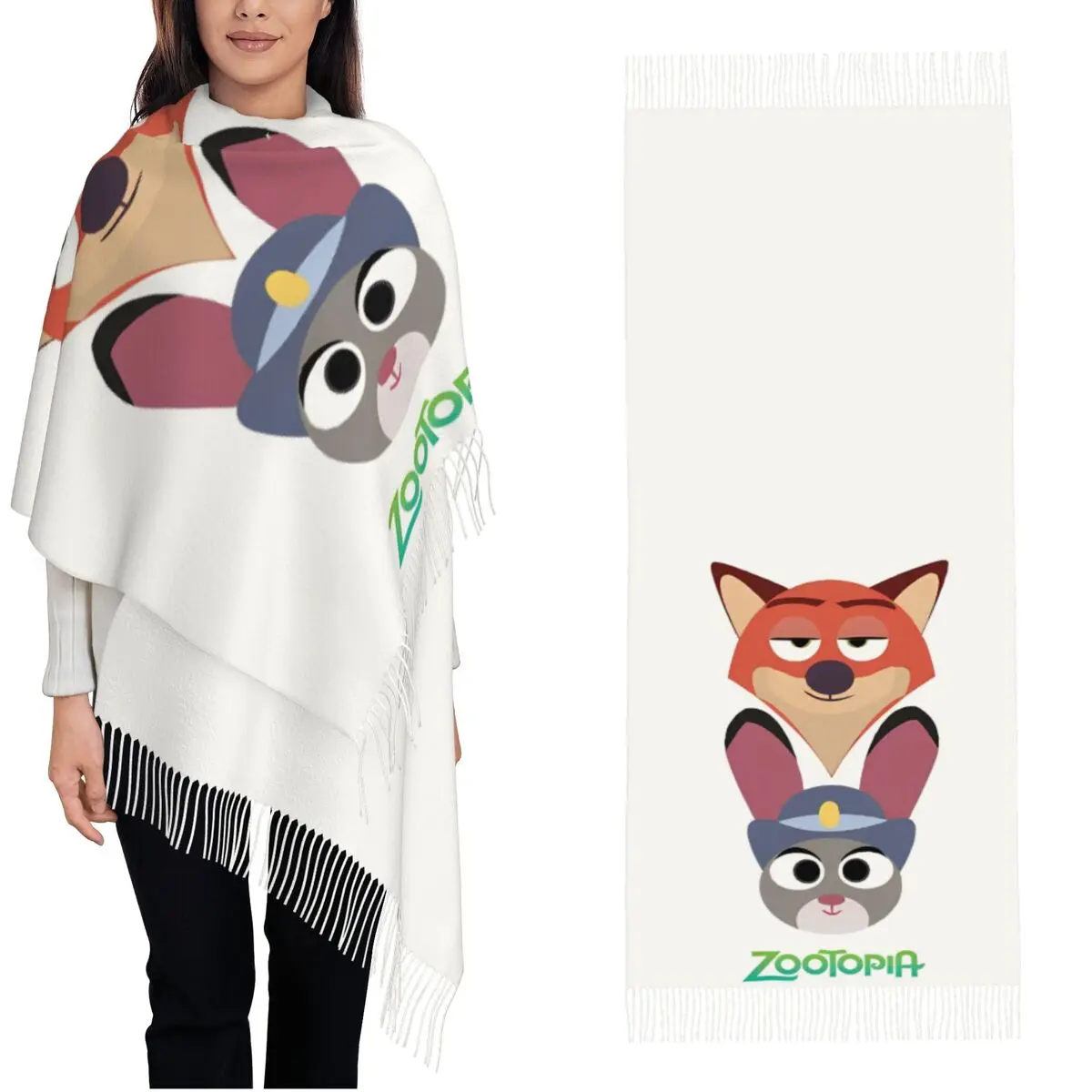 Zootopia Judy And Nick Wilde Shawl Wrap for Women Winter Warm Large Long Scarf Rabbit Pashminas Shawl Scarves