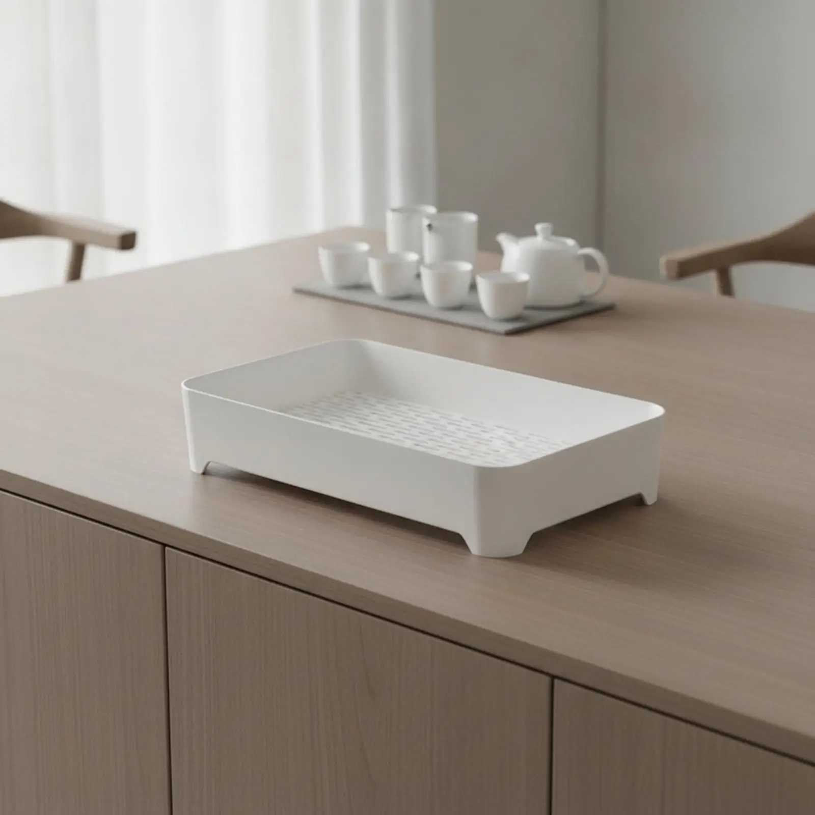 Industrial Tray with Drain Holes for Kitchen Dish Drying Rack Countertop Tableware Storage Tidy Holder