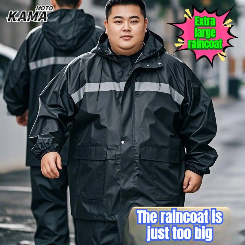 

Big Size Raincoat Rain Pants Plus Fat Size Set 9XL Split 160kg Reflective Rainproof Motorcycle Rider Raincoat Double Layer