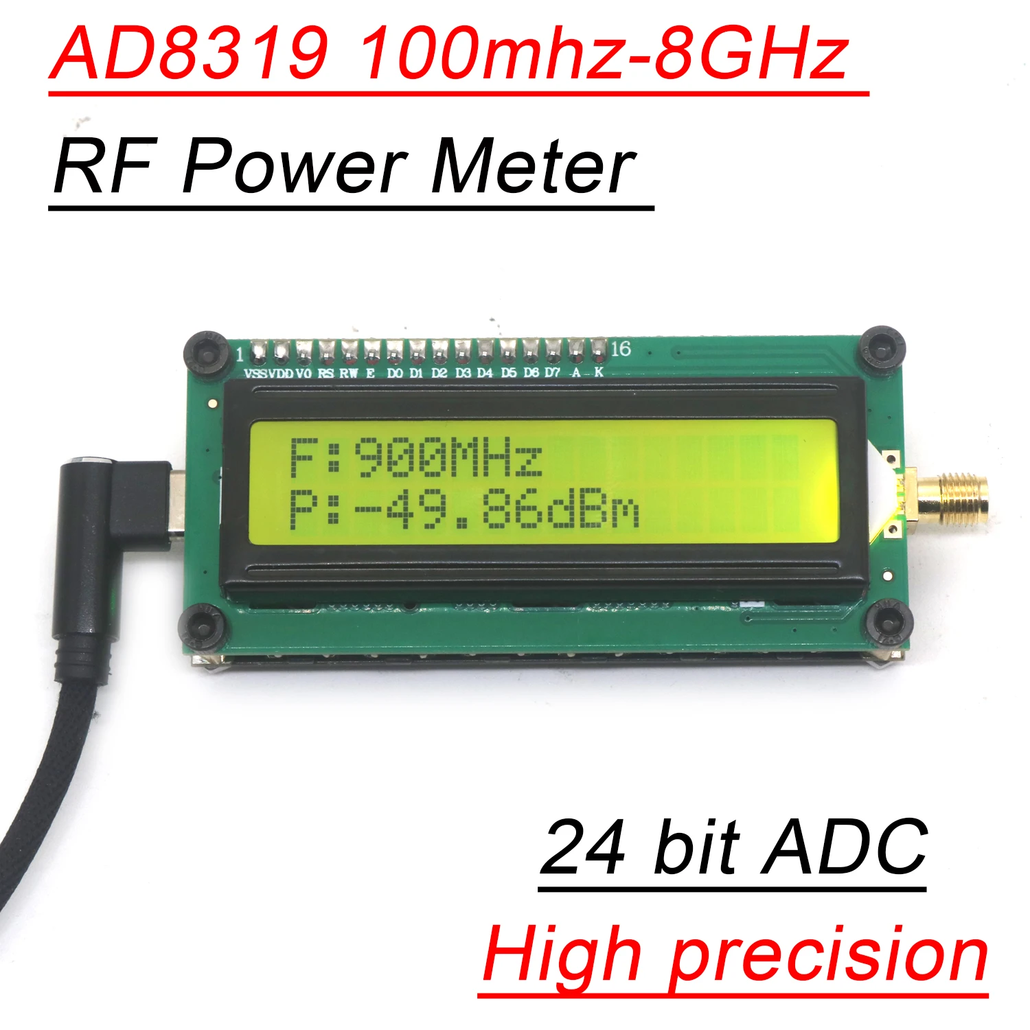 AD8319 1M-8Ghz RF Power Meter Type-C USB RF Signal Detector 24 Bit ADC FOR Ham Radio Amplifier 433M 900M  1.2G 1.5G 2.4G 5.8G