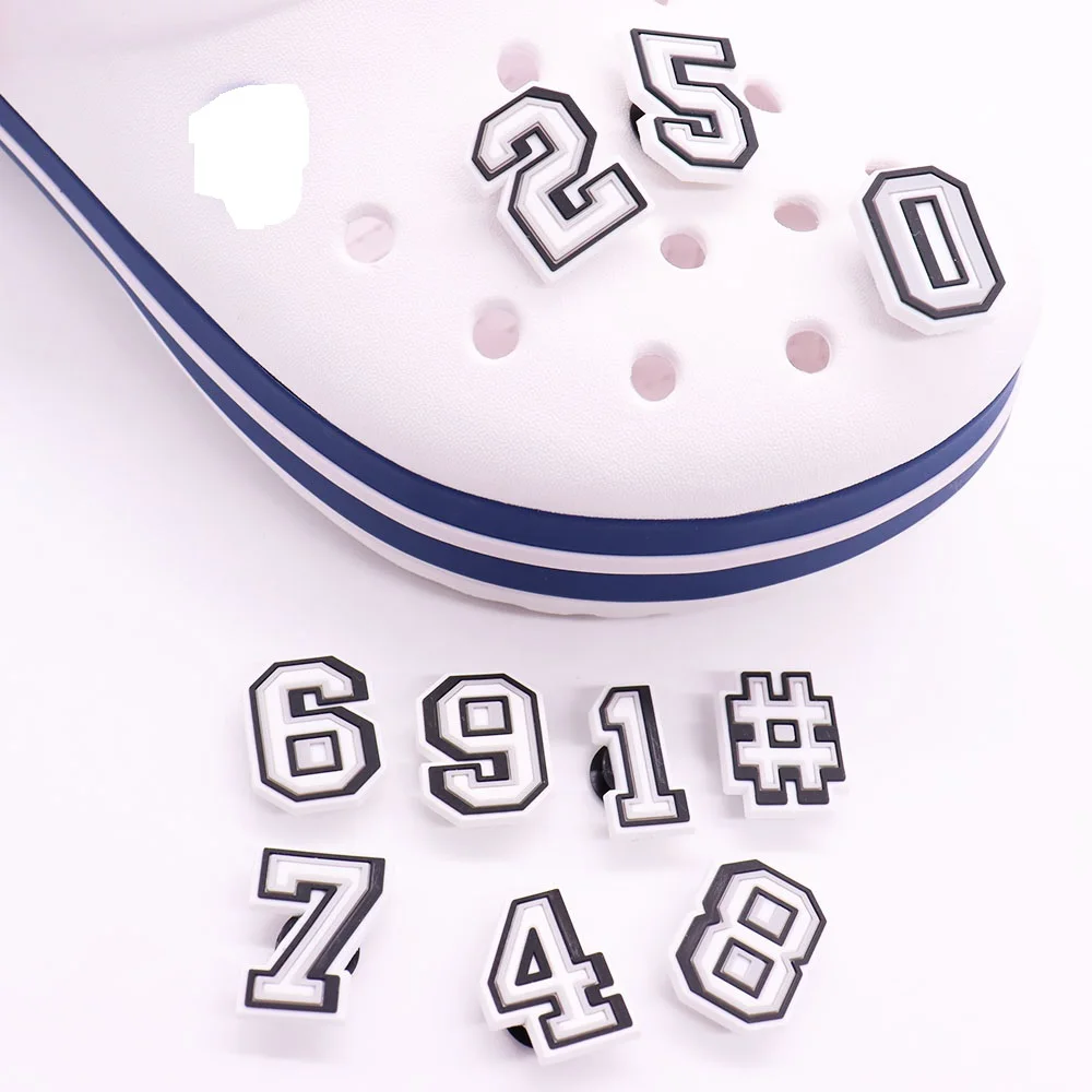 Single Sale 1pcs PVC Shoe Charms White Number Math Sandals Shoes Decoration Fit Wristbands Hole Slipper Accessories Kid Gift