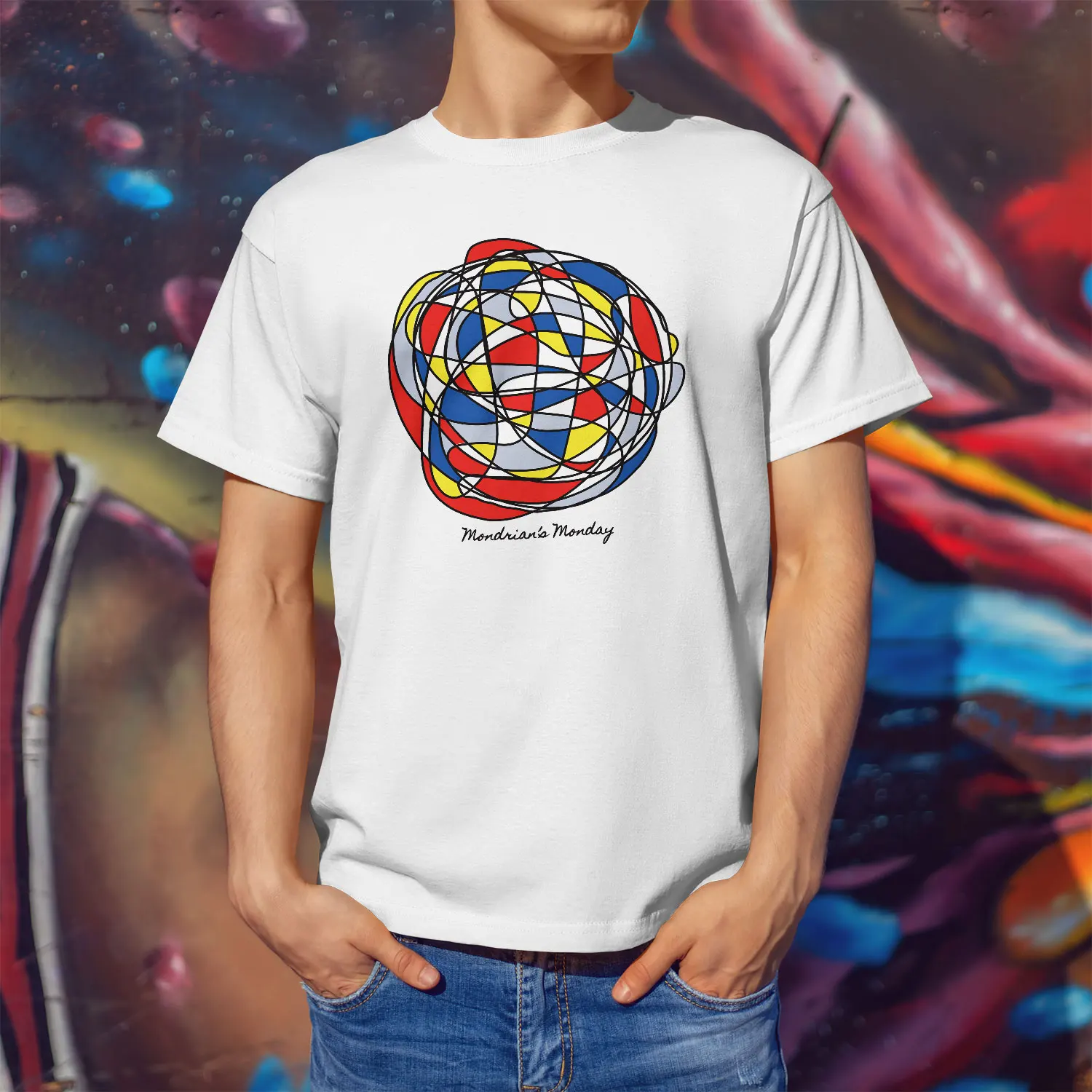 Mens Cotton Mondrian's Monday Graphic High Quality T Shirt Street Casual Style Tee for Men and Women