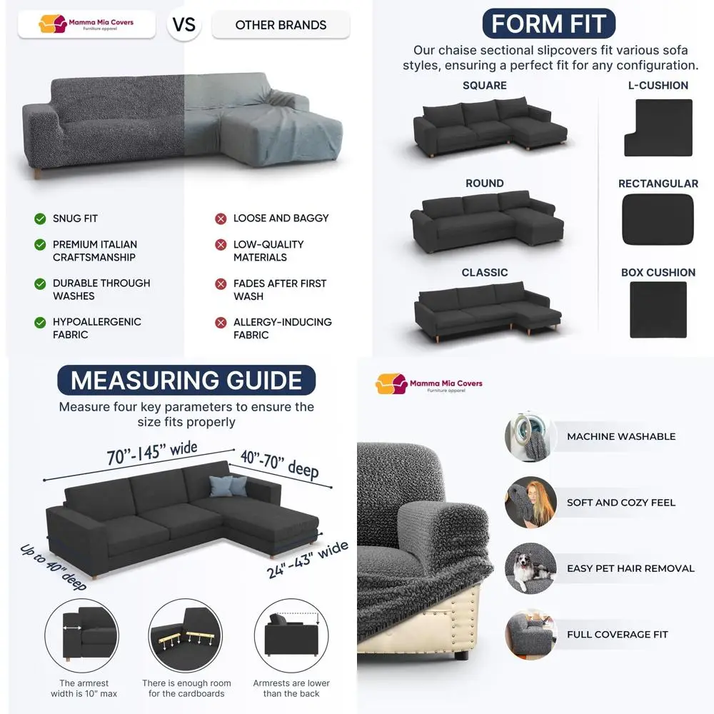 

Чехол для секционного дивана - Чехол для L-образного дивана - Моющийся, эластичный, из микрофибры - Кремовый (с правым шезлонгом)