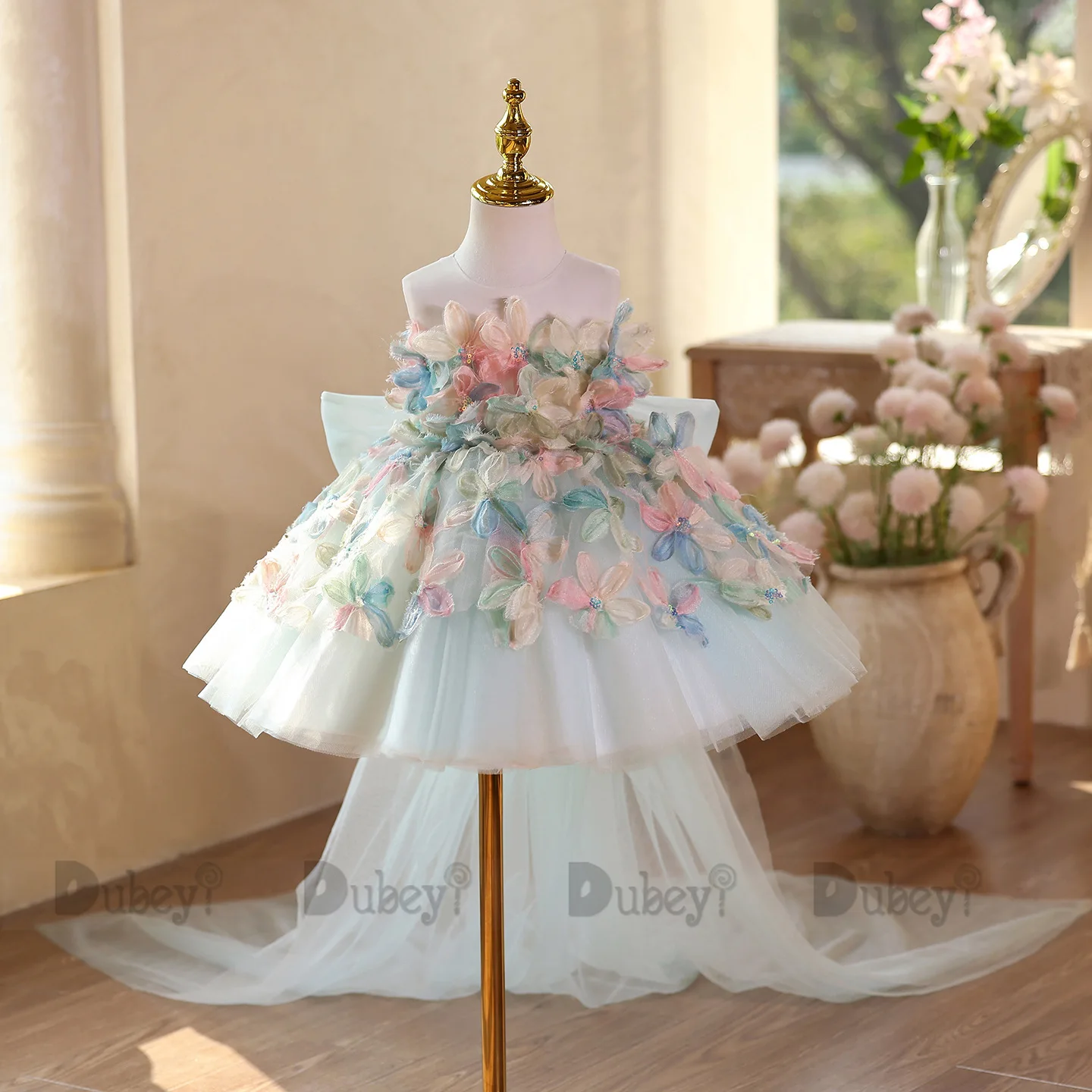 Children Girls Mermaid Flower Dress for Tees Kids Tails Mesh Lace Fashion Wedding Party Gown Children Birthday Clothing