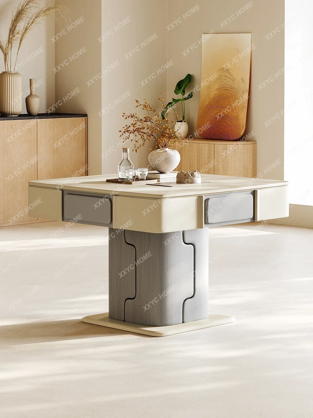 

A Cream Style Solid Wood Mahjong Table Dining Table Dual-Use Automatic Household Mahjong Machine