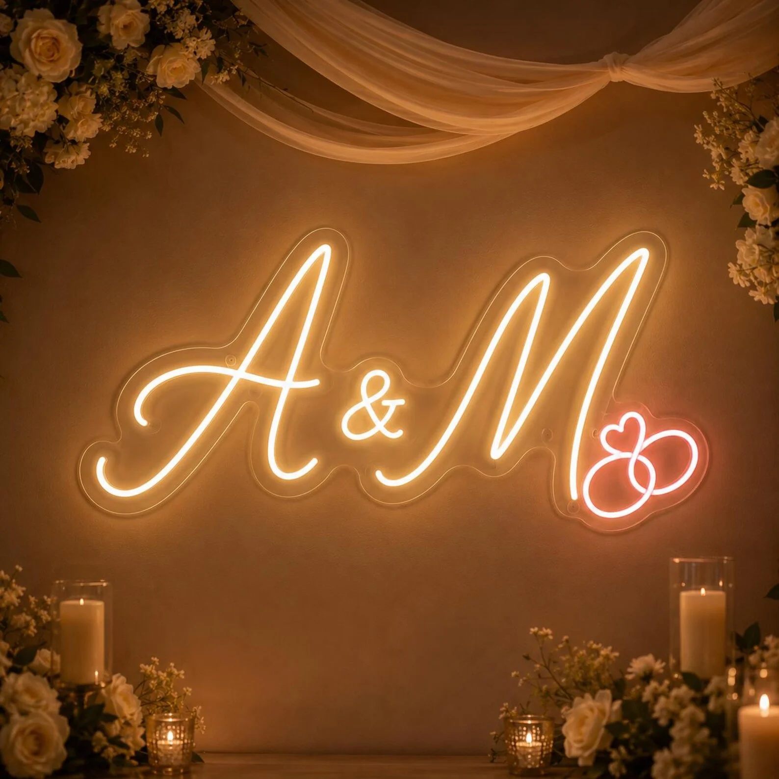 Personalized Initials Neon Sign,Wedding Reception Wall Decor,Script Letter Couple Sign,Bridal Shower Gift,Initial Neon Sign