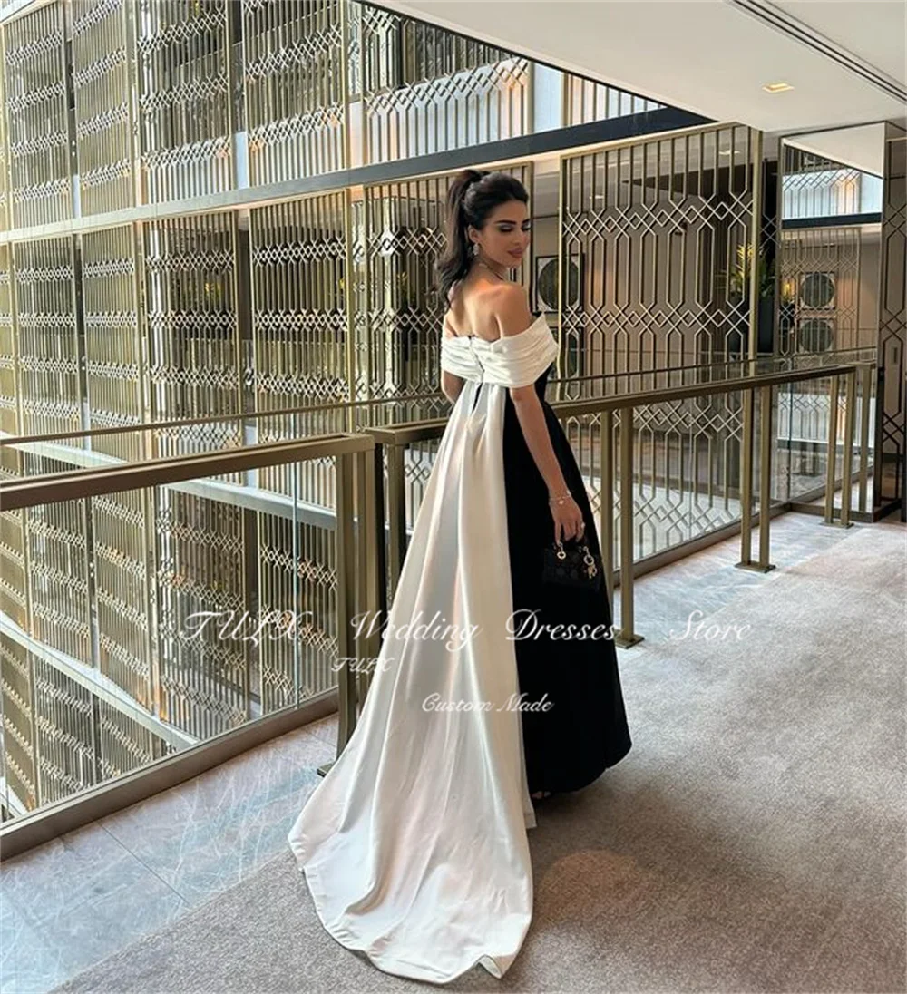 TULX Elegant Off the Shoulder Formal Occasion Dresses Black/White Floor Length Saudi Arabia Evening Dress Long Party Gown 2025