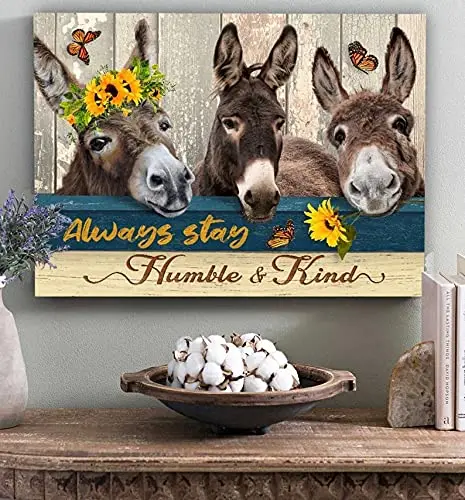 Funny Metal Tin Sign Donkey Poster Donkey Sunflower Always Stay Humble and Kind Sign Vase Flowers Poster Plaque Entryway Decor G