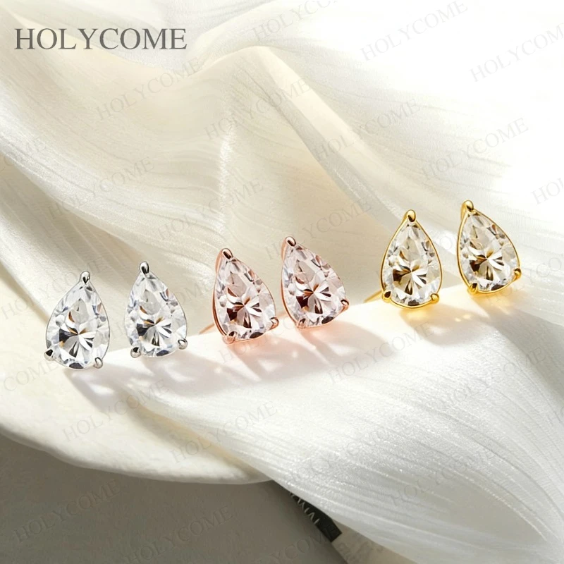 

3-Prongs Pear Earrings Moissanite D Color With GRA VVS1 Top Quality Minimalist Stud Earrings For Birthday Christmas Jewelry Gift