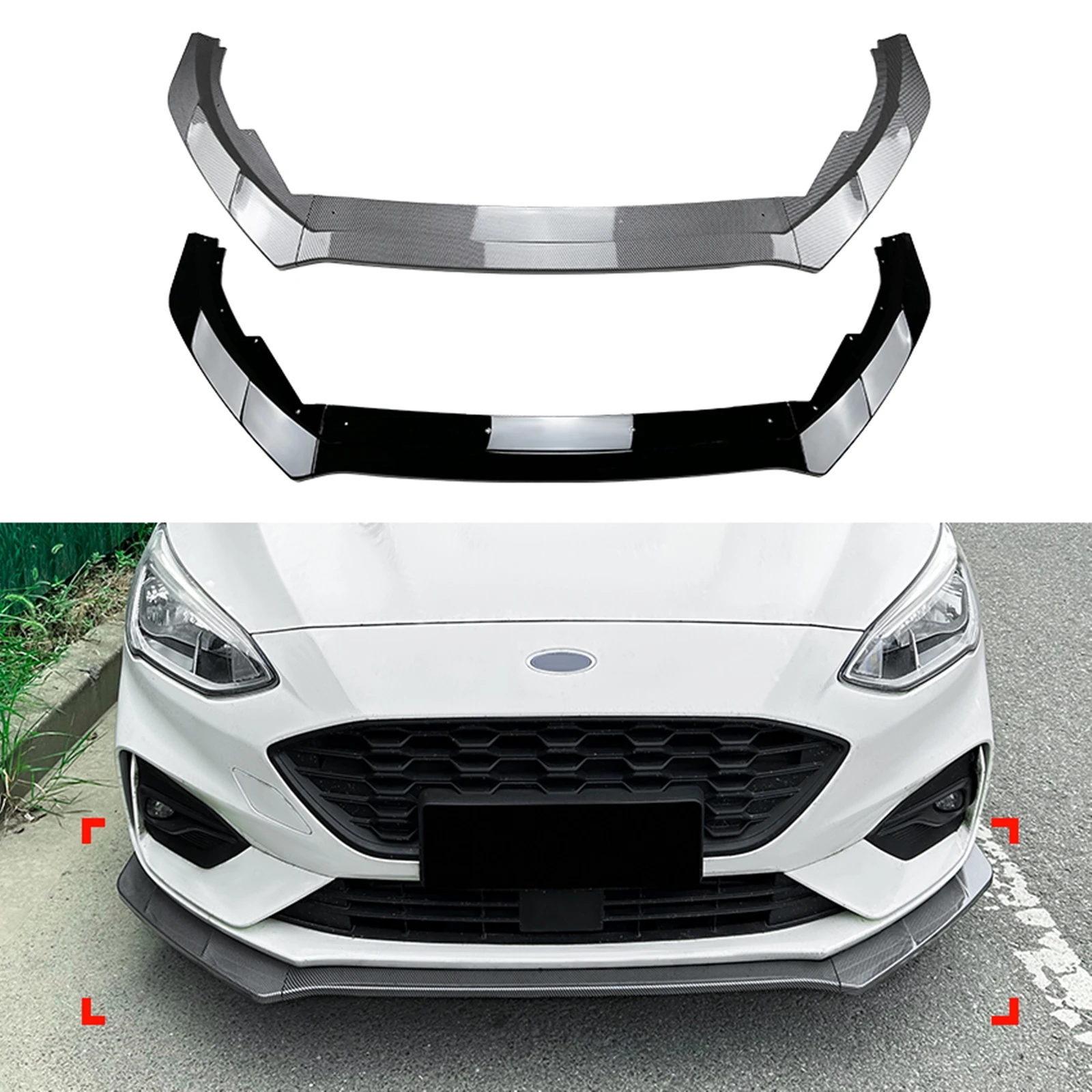 

Front Bumper Spoiler Lip For Focus MK4 ST Line 2019 2020 2021 2022 Carbon Fiber Look/Glossy Black Car Lower Splitter Blade Kit