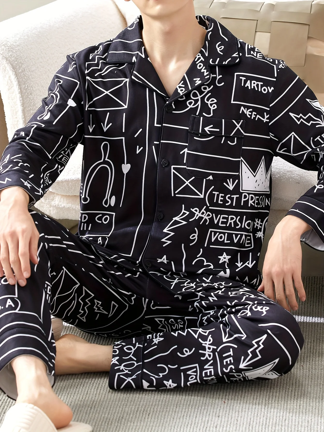 Two piece sets men's pajamas autumn and winter long sleeved pants casual sleepwear set