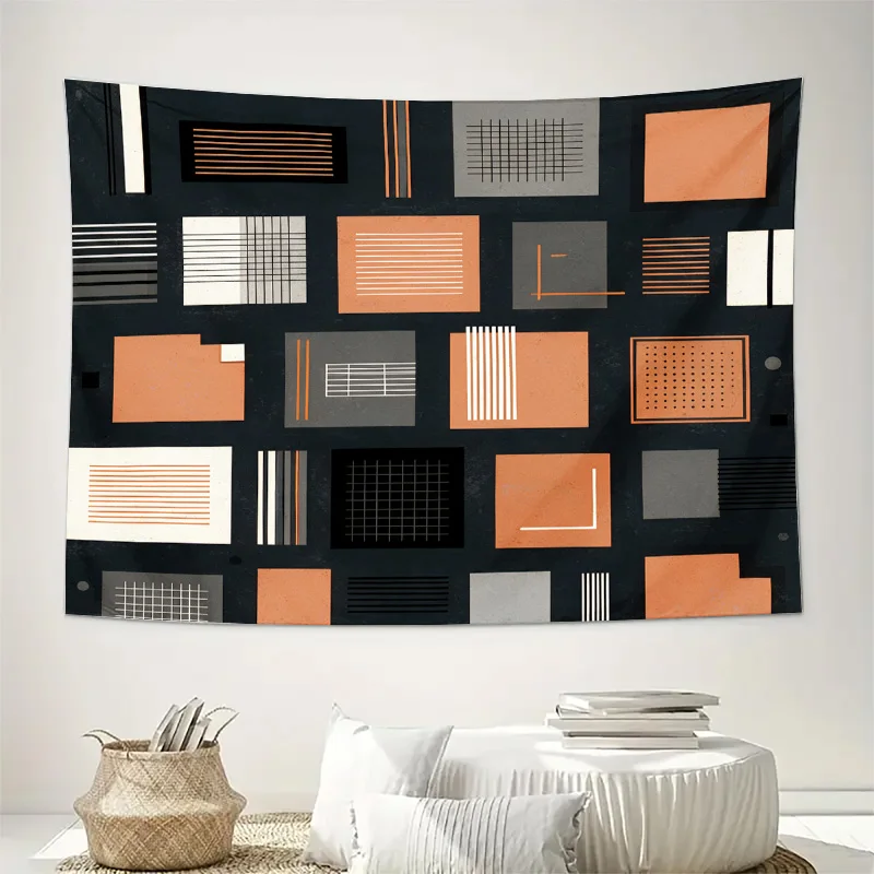 Modern Geometric Pattern Curtains Abstract Stripes Black White Orange Drapes for Living Room Window Filtered Sunlight Home Decor