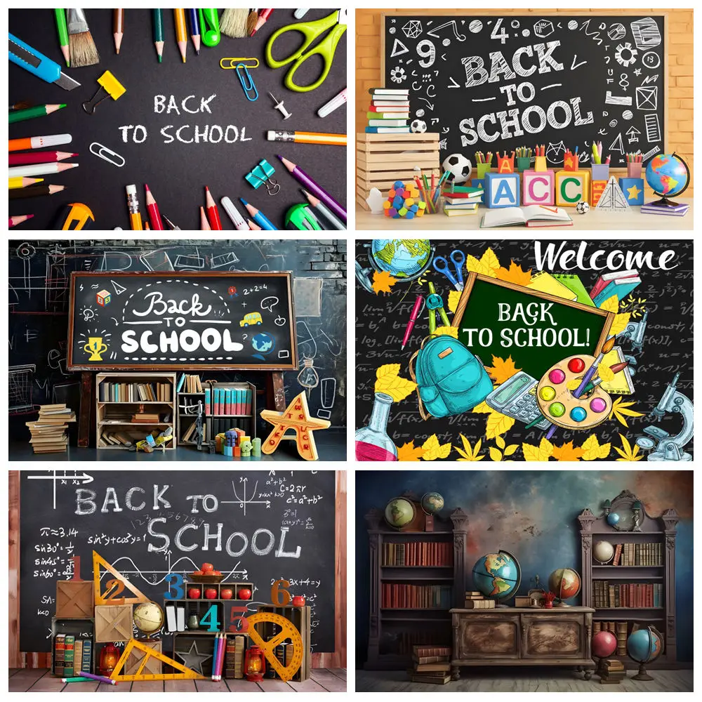 Back To School Photography Background Multi-Style Blackboard Globe Pencil Ruler Backdrop Cloth Classroom Decoration Supplies
