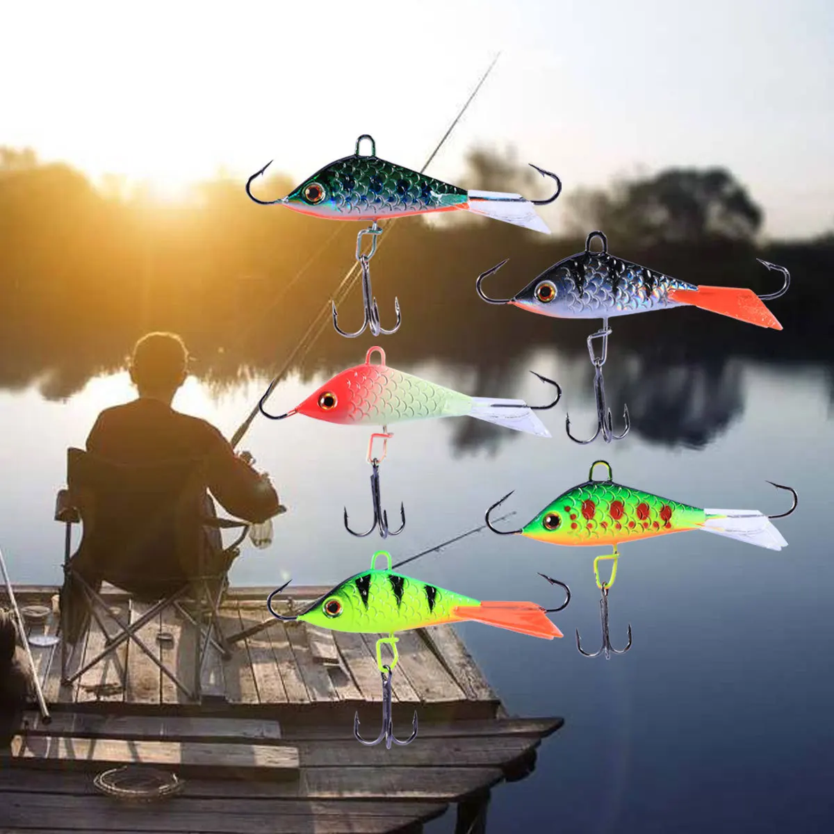 

5Pcs Metal Fishing Lures 50Mm 7.5g Artificial Hard Bait Bass Salmon Pike Yellow Perch Seabass Fishing Gear Lures Rotating Tail