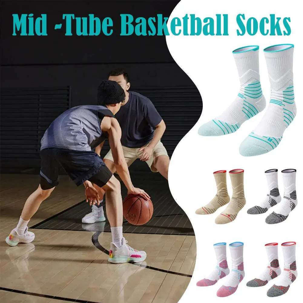 

1pair Men's Socks Compression Stockings Breathable Basketball High Absorbing Cycling Anti Sport Sock Sweat Elastic Tube Sli M5l5