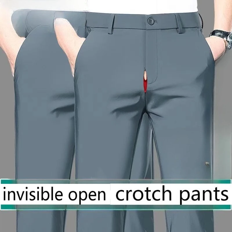 

Invisible Crotch Pants Summer Thin Men's Business Straight Ice Silk Elastic Anti-wrinkle Casual Pants Office Dating Convenience