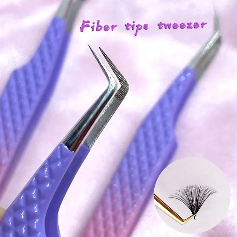 Print Logo Fiber Tip Eyelash Tweezers 45 75 90 Degree Nano Grip Tweezers Custom Private Label  Lash Extension Tweezers