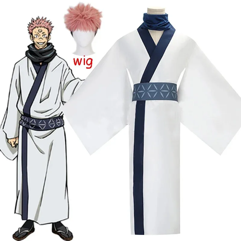 

Anime jujutsu Kaisen ryomen Sukuna cosplay costume adult men women outfits kimono Hanfu blue corset Halloween costume wig