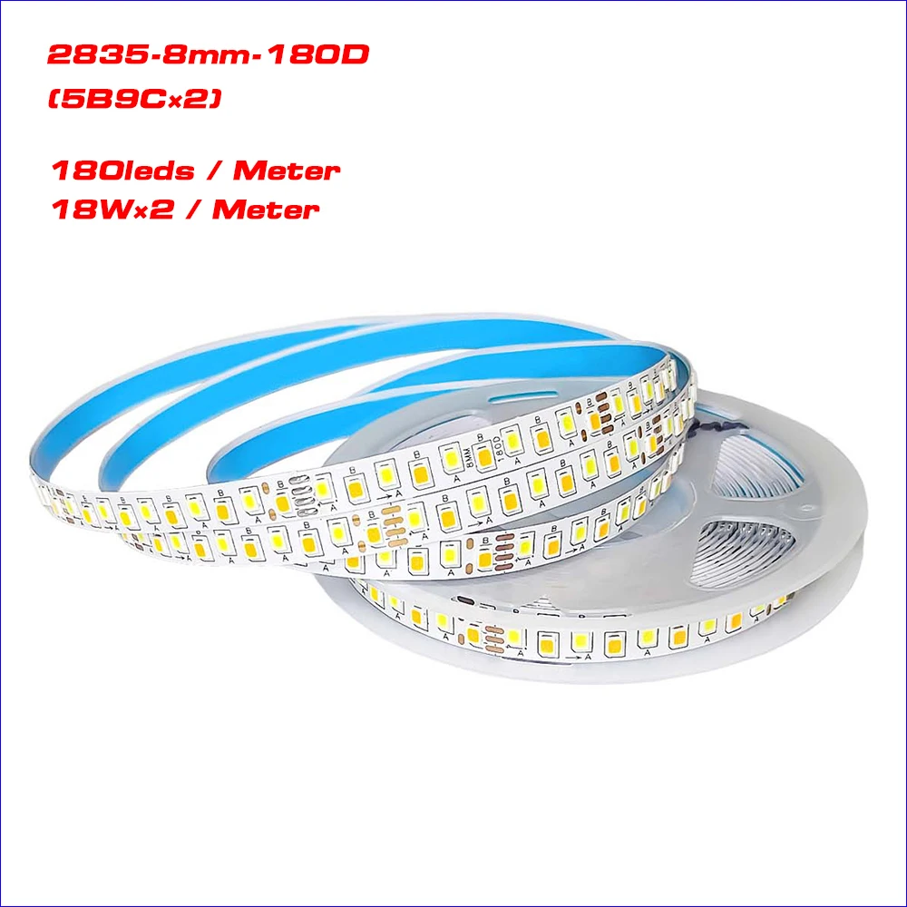 Chip SANAN de corriente constante, tira LED de 5 metros, 2835-180D-8mm, 200MA, × 2 20W/Metro, 3 colores, funciona con controlador LED, 4 juntas de soldadura