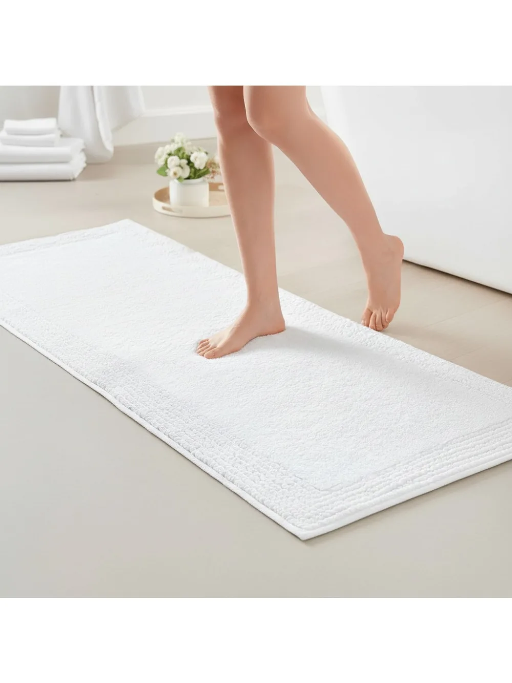 

Luxury 100% Cotton Reversible Bath Rug - 3000 GSM Plush Absorbent Quick Dry Hotel Quality Bath Mat 24x72 White