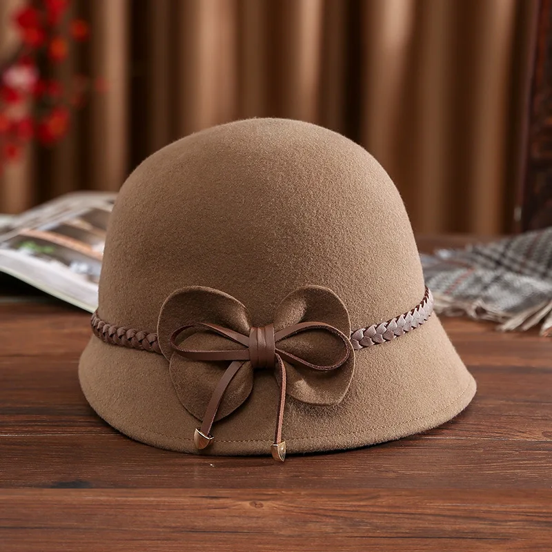 Women Wool  Cashmere Hat,  Photography Fascinator Bow Hat，Ladies’ Cocktail Tea Party Headwear for Autumn Winter