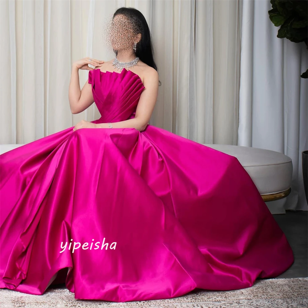 Jiayigong  Classic Modern Style Formal Evening Strapless Floor-Length Ball Gown Ruched Satin  Dresses